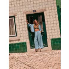 NEXT Bleach Denim Lightweight Pull On Wide Leg Trousers