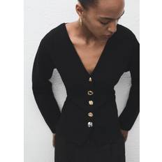 Mango Dam Överdelar Mango Kofta Knitted Jacket With Jewel Buttons - Black