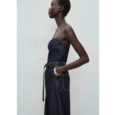 Blå - Dame Jumpsuits & Overalls Mango Strapless Denim Jumpsuit Kvinde Open Blue - Mørkeblå