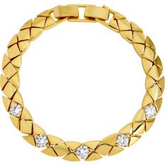 18CT Gold Plated Crystal Flat Chain Bracelet - Gold