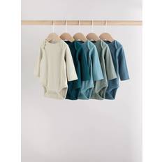 Baby Long Sleeve Bodysuits 5 Pack - Beige/Blue