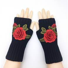 Florals - Men Accessories Temu Men's Windproof Thermal Knit Gloves Floral Embroidery - Fingerless