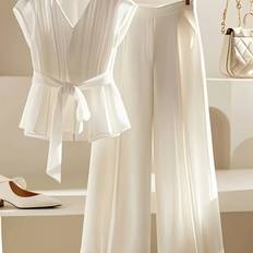 Lace Suits Temu Summer Women's Two-piece Outfit Set - White