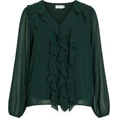 V-ringning Blusar Vila Blus viAne V-neck Frill Långärmad Topp - Grön