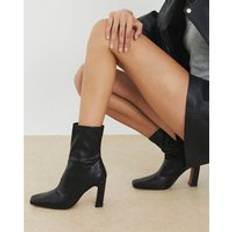 Square Heel Stretch Ankle Boots - Black