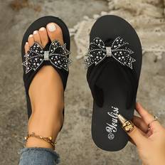 Flip-Flops Temu Women's Casual Fashion Rhinestone Flip-flops - Black