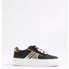 Girls Black Leopard Print Charmed Trainers