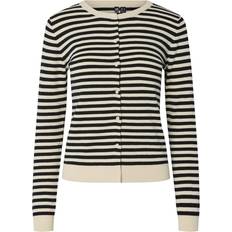 Dam - Randiga Koftor Pieces Pcnora LS Oneck Knit Cardigan Noos - Birch/Black