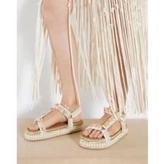 Sandals River Island Womens Beige Charm Embellished Raffia Sandals
