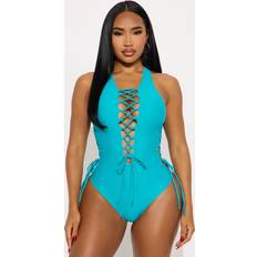 Fashion Nova Sun Down Lace Up 1 Piece Swimsuit - Teal