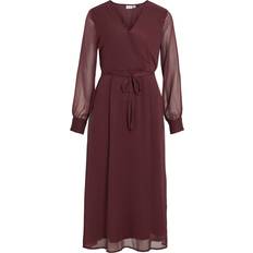 Vila V-Neck L S Midi Dress - Aubergine