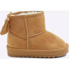 Mini Girls Faux Suede Bow Boots - Beige