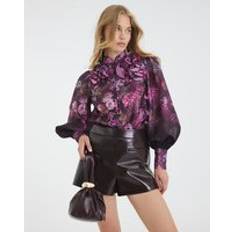 Long Sleeves Blouses River Island Womens 3D Floral Long Sleeve Blouse - Purple