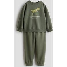 H&M Sweatshirt & Joggers Set 2-piece - Khaki Green/Tyrannosaurus Rex (1296447005)