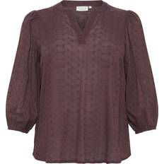 6XL Bluser Kaffe Curve Broderet Bluse Med V-Hals - Brun