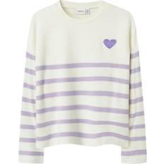 Name It Stickade tröjor Barnkläder Name It Nkfline Ls Knit Ps Noos - Lavendel/Vit