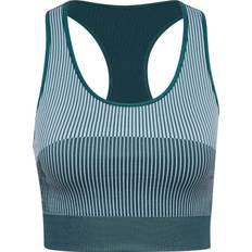 Dame - Stribede BH'er Hummel Seamless W Crop Top Sportsoverdel - Cyanblå