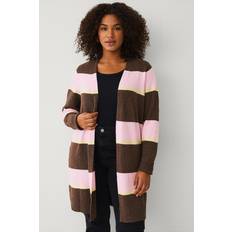 Zizzi Trøjer Zizzi Cardigan Casunny Stripe L S - Kastaniebrun/Lysegul