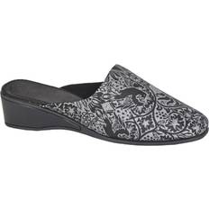 Textile Slippers Sleepers Priva Brocade Mule Slippers - Black/Silver