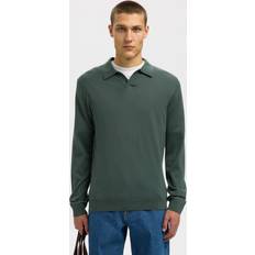 Selected Merinould Strikket Poloshirt Slhtray - Mørkegrøn