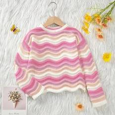 Knitted Sweaters Children's Clothing on sale Shein Young Girl Gradient Color Wave Pattern Sweater