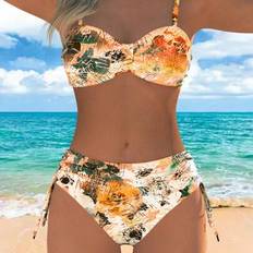 Florals Bikini Sets Shein Summer Beach Full-Print Floral Spaghetti Strap Bikini Set 2 Pieces