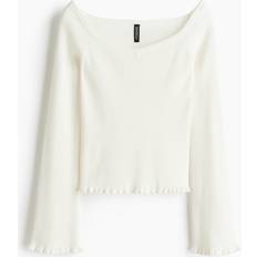 H&M Dam Vit Ribbstickad Off Shoulder Topp