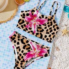 Shein Young Girls Casual Leopard Bikini Swimwear Set - Hibiscus