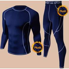 Blue - Men Base Layer Sets Temu Thermal Long Underwear Set With Fleece Lining