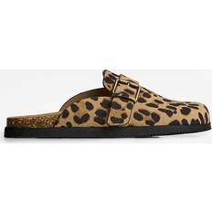 Clogs Bershka Animal Print Clogs With Buckle - Brown
