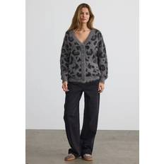 M Cardigans Noisy May Brushed Knit Leopard Cardigan - Grey