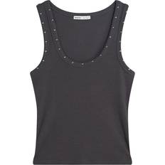 Slim Tank Tops Bershka Sleeveless T-Shirt With Studs - Washed Grey