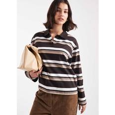 Vero Moda Pikétröjor Vero Moda Rugbytröja Med Avslappnad Passform - Brun/Vit/Beigerandig