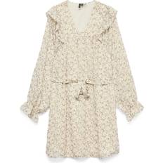 Vero Moda Ruffle Trim Blouson Sleeve Belted Mini Dress - White