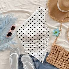Pleats Tank Tops Shein Summer Polka Dot Print Sleeveless Pleated Tank Top - Shoulder