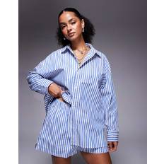 Nike Shirts Nike Stripe Poplin Oversized Striped Button Down Top - Blue White