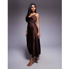 New Look Satin Cowl Neck Midi Dress - Brown