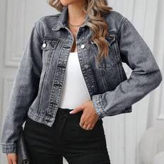 Shein Casual Washed Cropped Denim Jacket