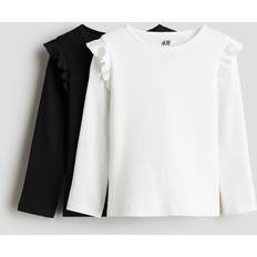H&M Skjorter H&M Pige 2-Pak Ribbet Bomuld Trøje - Hvid/Sort
