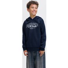 Hoodies Jack & Jones Junior Sky Captain Big Print Sweatshirt Mørkeblå/Hvid