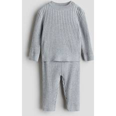 Bebisar Övriga sets H&M Baby 2-Delat Ribbstickat Set Bomull - Ljusgrå