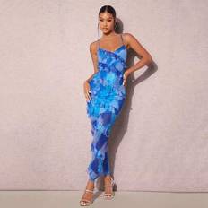 Tie Dye Clothing Shein Tie Dye Lace Up Backless Layered Ruffle Trim Bodycon Dress - For Women