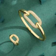 18k - Women Jewellery Sets Shein 18k Plated Cubic Zirconia Luxury Starry Ring Bracelet - For Women