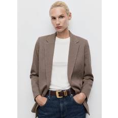 Mango Blazere Mango Blazer Charlott Double-Breasted Microhoundstooth - Beige/Bordeaux/Sort