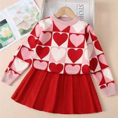 Girls - Red Other Sets Shein Young Girls Elegant Sweet Preppy Style Set - Autumn/Winter