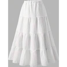 Pleated skirts - Polyester Shein Elegant Choice For Girls Pleated Woven Skirt - White