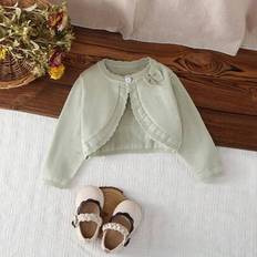 Green Cardigans Children's Clothing Shein Baby Girl Cardigans Lightweight Knit Long Sleeve - Solid Color