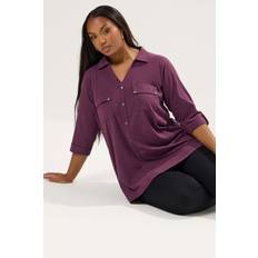 Breathable - Women Shirts Yours Curve Purple Jersey Placket Shirt - Purple