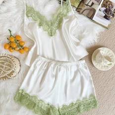 Lace Pyjamas Shein Contrast Color Lace V-Neck Camisole Shorts Set - Faux Silk