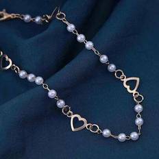 White Anklets Shein Minimalist Hollow Heart Faux Pearl Anklet - Delicate Design